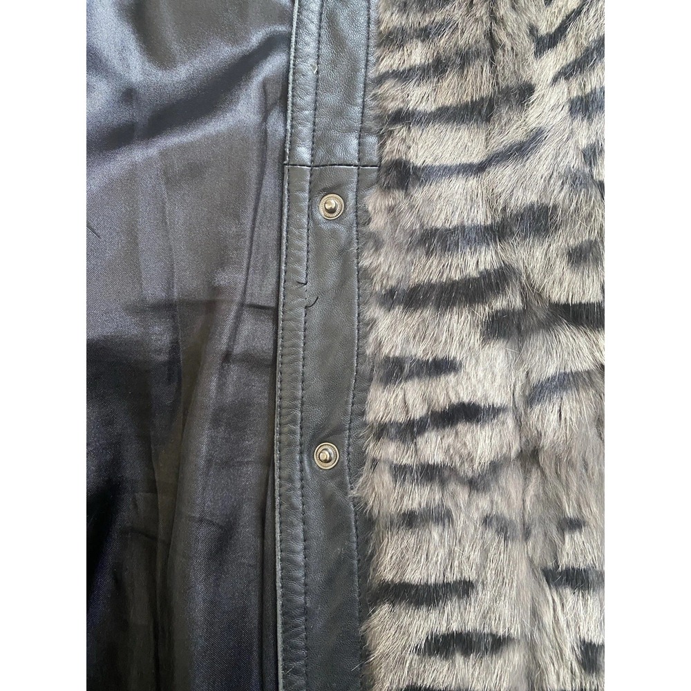 BEBE Vintage Y2K Genuine Rabbit Fur & Leather Tiger Print Trench Coat Jacket S - Picture 7 of 11